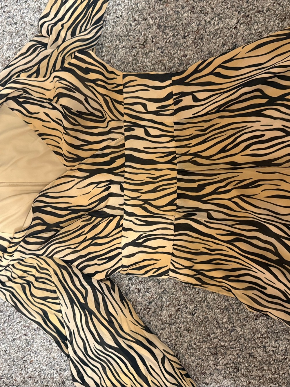 C/MEO Collective Beige and Black Zebra-Print Long Sleeve Dress